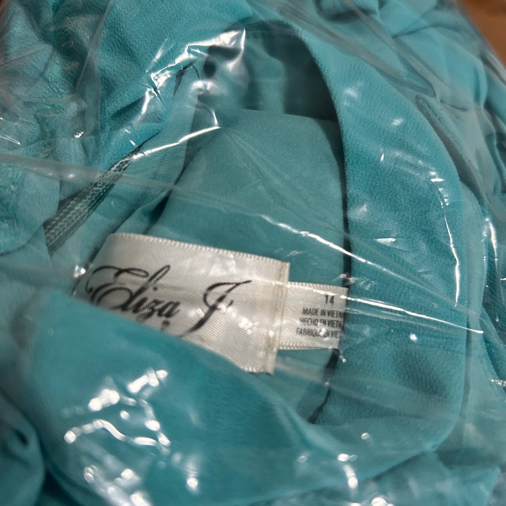 NWT Eliza J Halter Popover Mini Dress Womens 14 Turquoise Chiffon Ruffle Wedding - Picture 14 of 14
